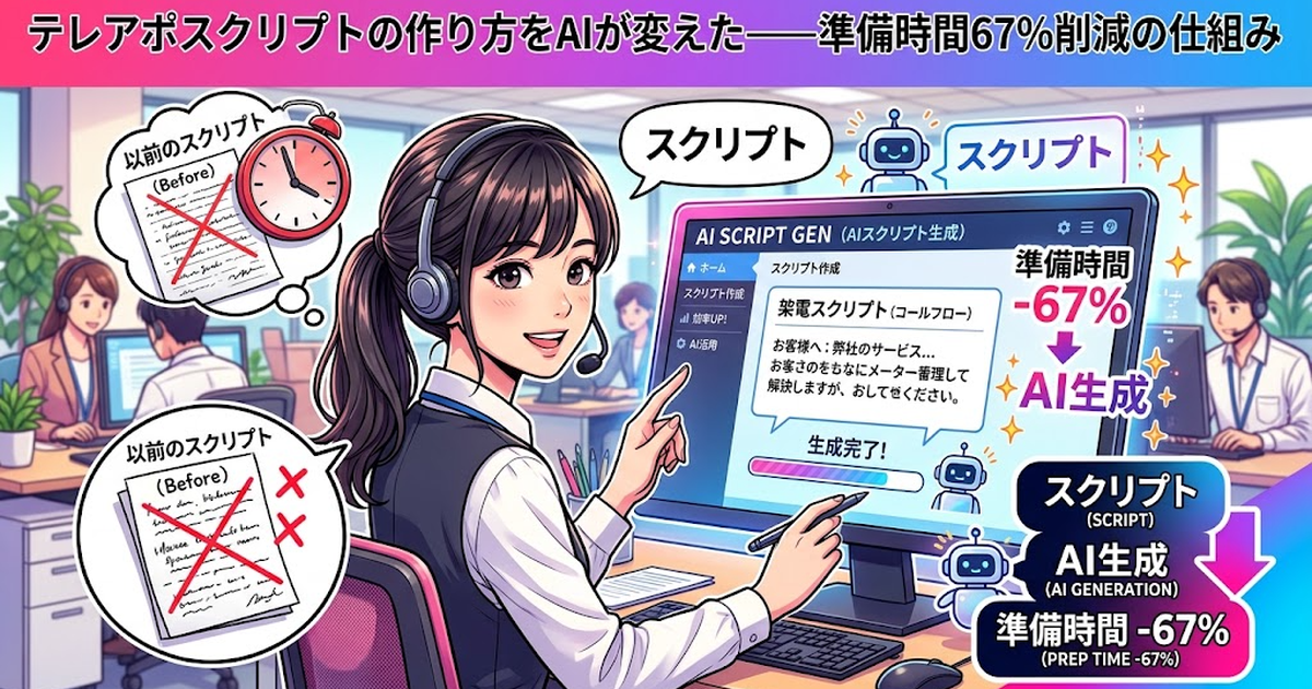 テレアポスクリプトの作り方をAIが変えた——準備時間67%削減の仕組み