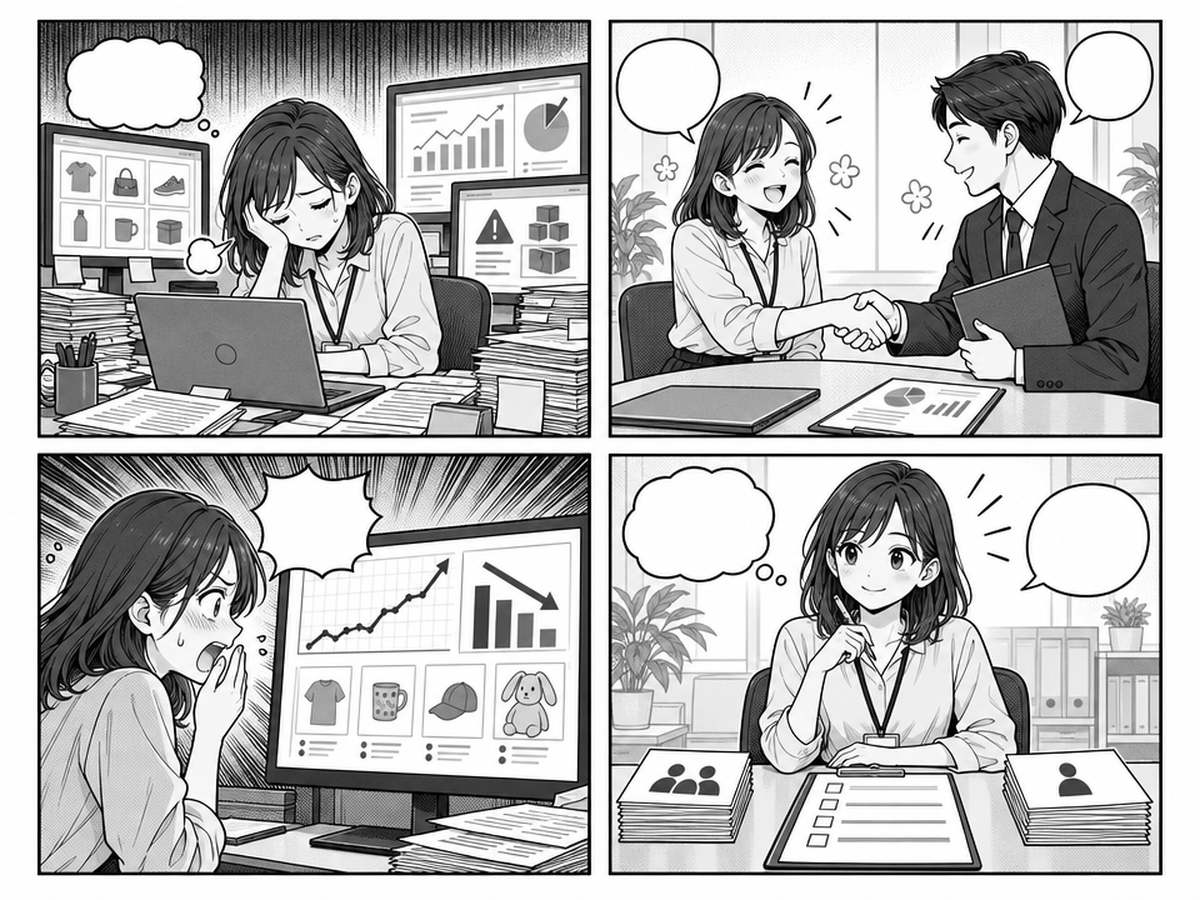 Amazon運用代行、頼む前に確かめたい「任せていい範囲」とはのポイントを4コマでまとめたイラスト