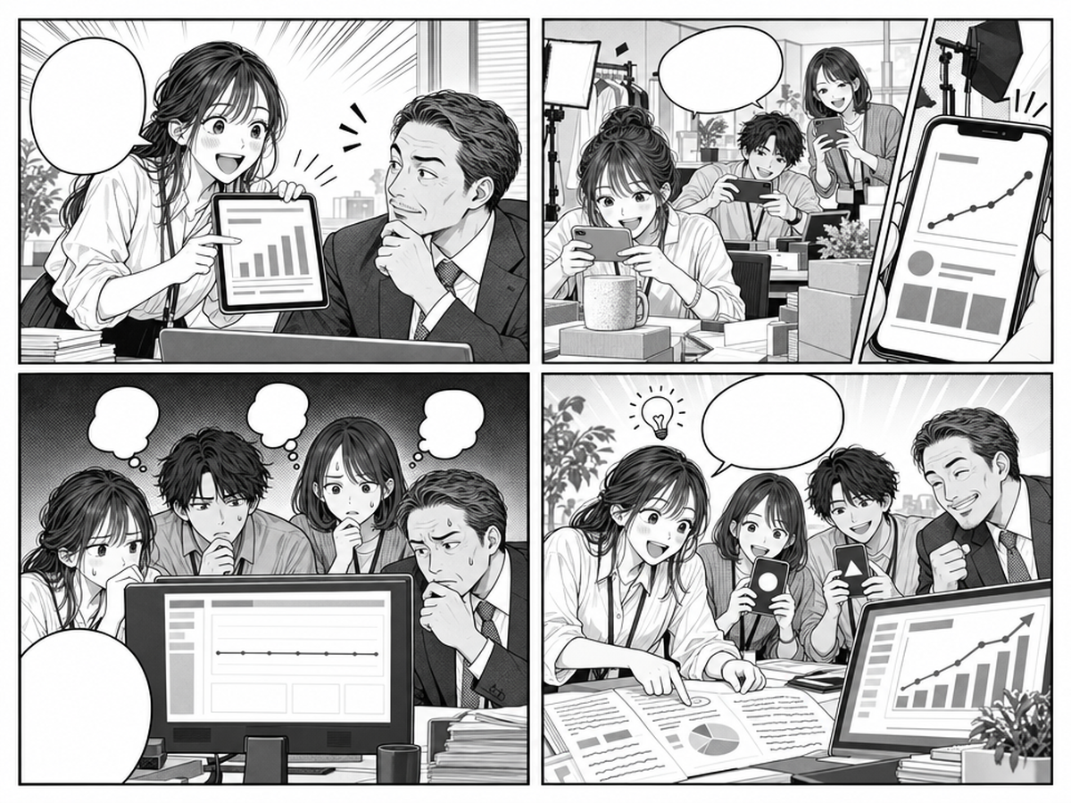 Z世代のSNS利用率、数字だけ見て運用先を決めて大丈夫？のポイントを4コマでまとめたイラスト