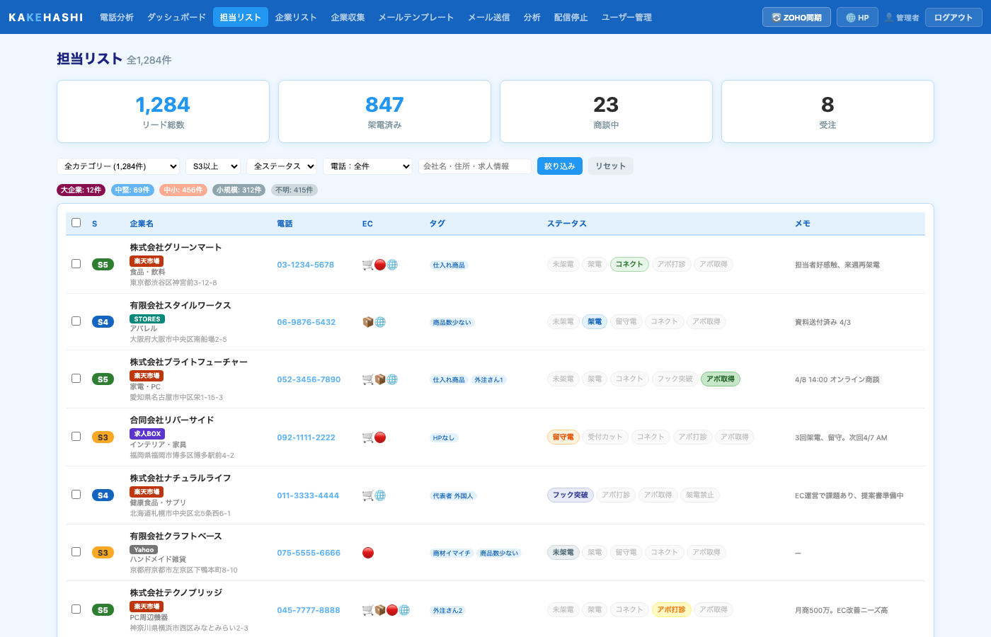 KAKEHASHI営業リスト画面